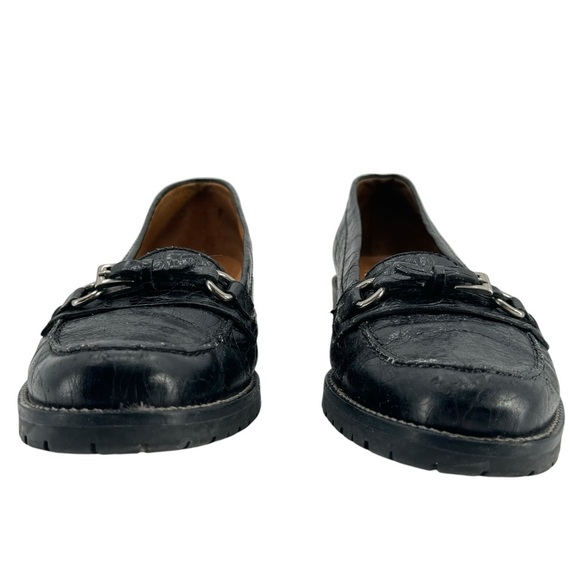 Talbots Black Leather Loafer Slip On Flats Croc Buckle Strap Lug Sole | Size 6 - Picture 4 of 10